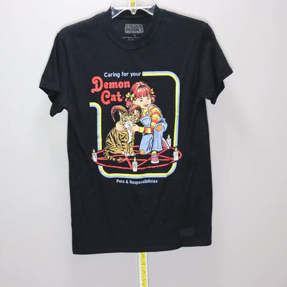 Steven Rhodes “Caring for Your Demon Cat” Graphic Tee Size S - Picture 1 of 3